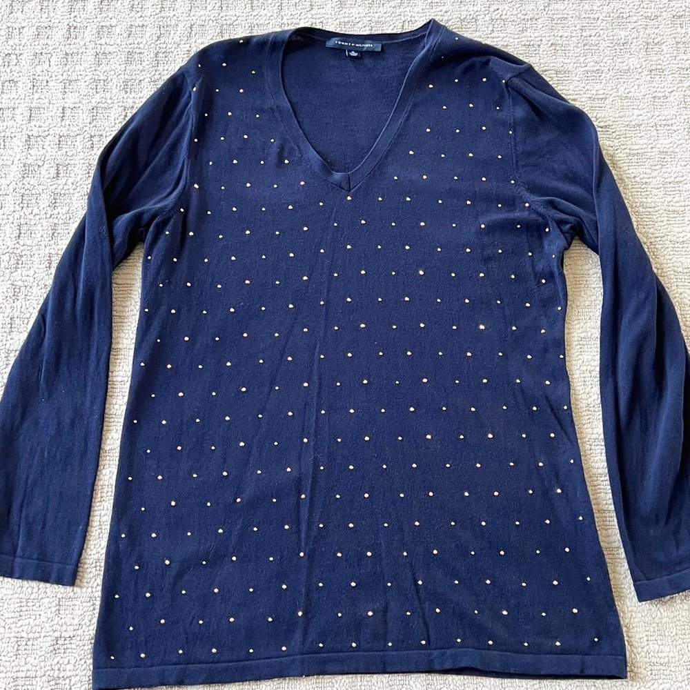 Tommy Hilfiger Women's Long Sleeve Beaded V Neck Sweater - Size XL